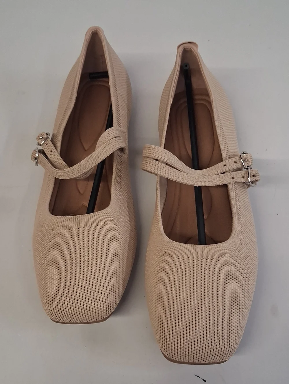 NWOT Women's Beige Knit Mary Jane Ballet Flats